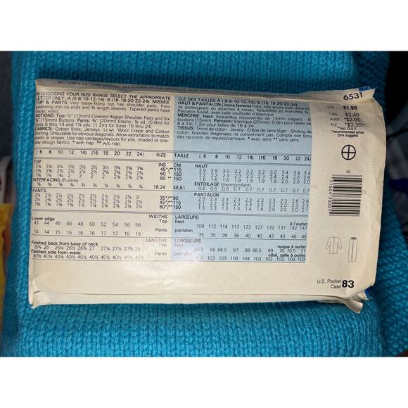 Butterick 6531 pattern pants long blouse 1980s Size 6 8 10 12 14 - Picture 3 of 5